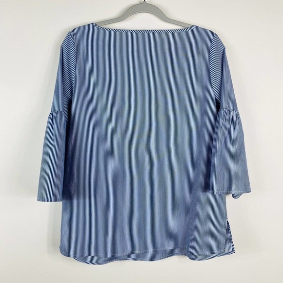 Valerie Stevens Size Small Striped Bell Sleeve Pearl Detail Blouse Top Blue - Picture 3 of 6
